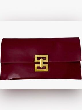 Gold-Tone Buckle Burgundy Leather Clutch nwot